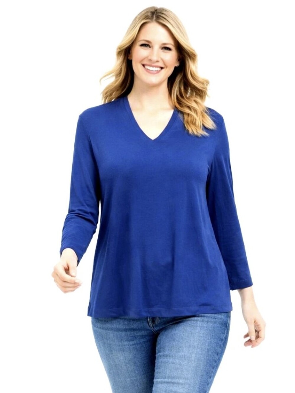 CHICO'S Women's Royal Blue Long Sleeve V-Neck Soft  Blouse Top Size M